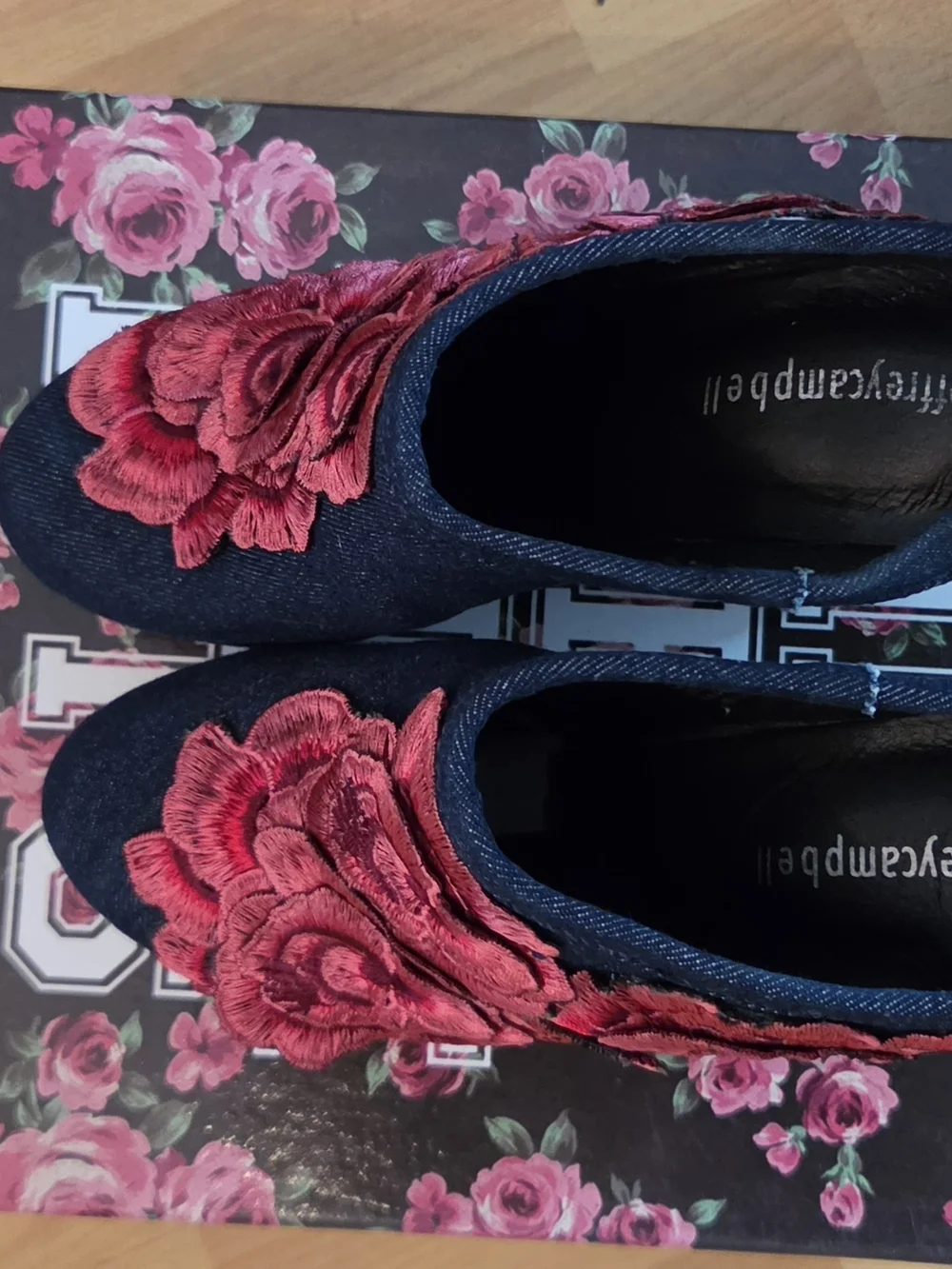 Jeffrey Campbell Rose Embroidered Denim Low Ankle